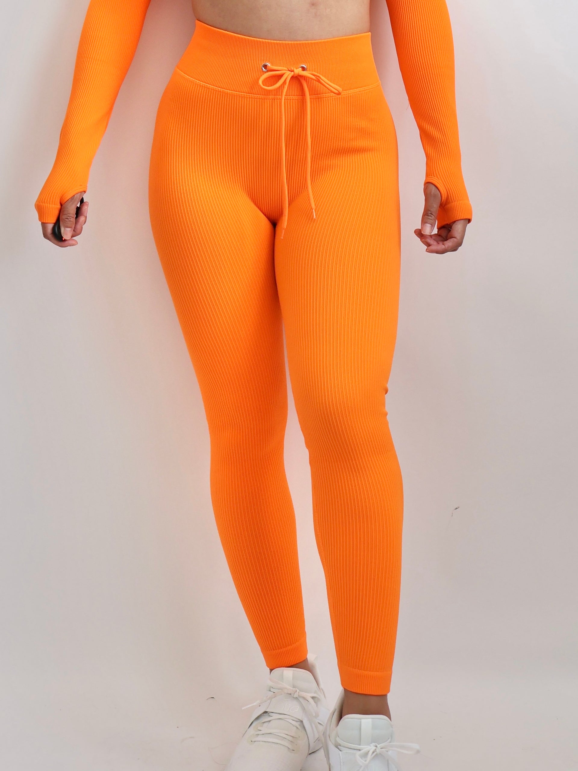 Seamless Contour Ribbed Pants Set (Orange)- FINAL SALE